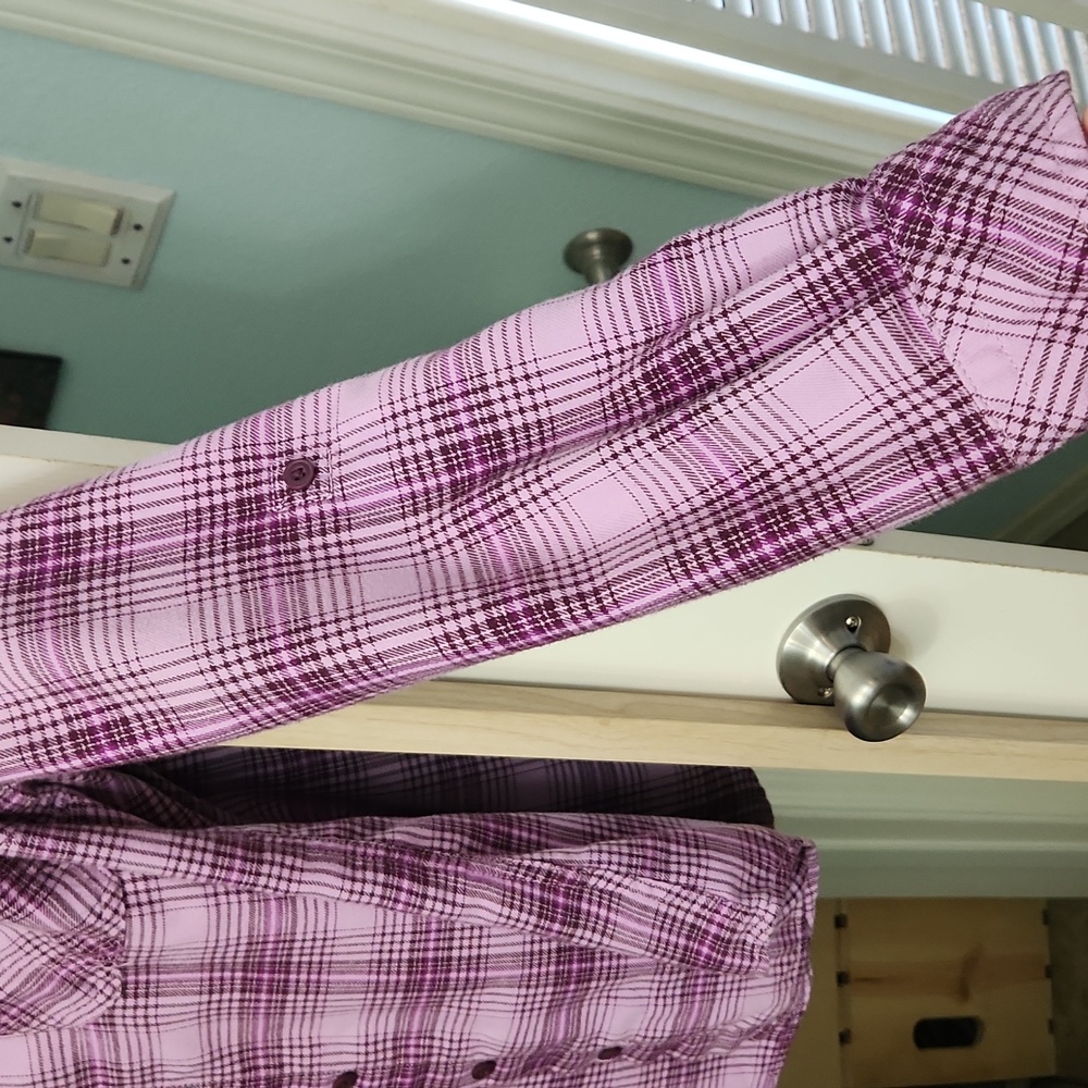 Duluth Trading Co Lavender Plaid Shirt - Picture 5 of 6